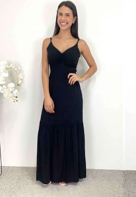 VESTIDO LONGO COM AMARRAÇÃO - COSH JEANS - Preto