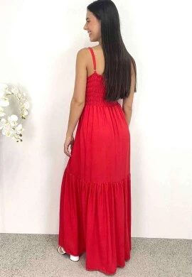 VESTIDO LONGO COM AMARRAÇÃO - COSH JEANS - Vermelho