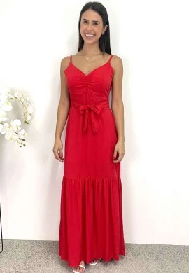 VESTIDO LONGO COM AMARRAÇÃO - COSH JEANS - Vermelho