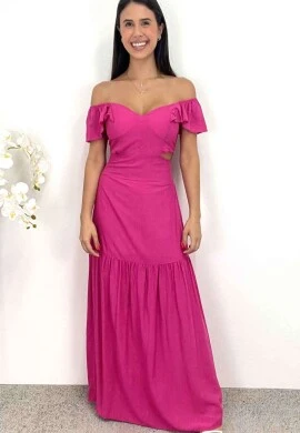 VESTIDO LONGO COM CORTE NA LATERAL - COSH JEANS - Pink