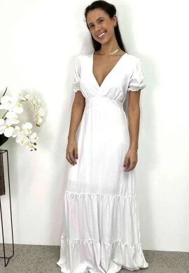 VESTIDO LONGO COM MANGAS - COSH JEANS - Branco