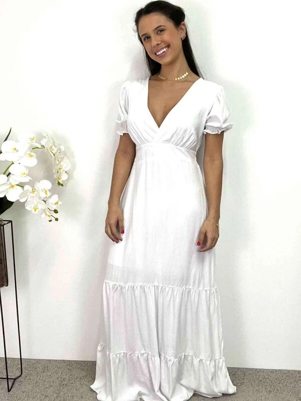 VESTIDO LONGO COM MANGAS - COSH JEANS - Branco