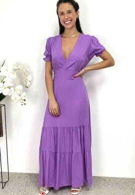 VESTIDO LONGO COM MANGAS - COSH JEANS - Lavanda