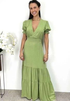 VESTIDO LONGO COM MANGAS - COSH JEANS - Verde musgo