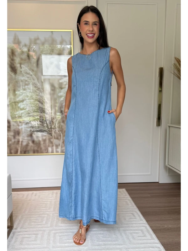 VESTIDO LONGO ELIANA - COSH JEANS - Jeans claro