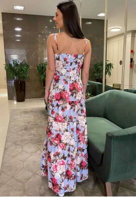VESTIDO LONGO ESTAMPADO C/ BOTÕES - COSH JEANS - Lilas