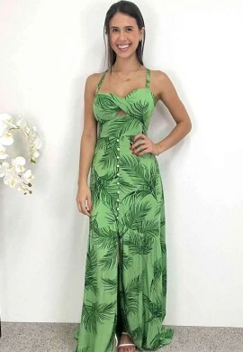 VESTIDO LONGO ESTAMPADO FEMININO - COSH JEANS - Verde