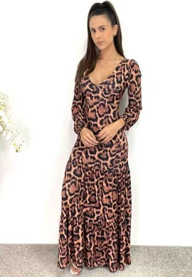 VESTIDO LONGO ESTAMPADO NEGA RIO - COSH JEANS - Onça