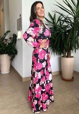 VESTIDO LONGO ESTAMPADO NEGA RIO - COSH JEANS - Rosa