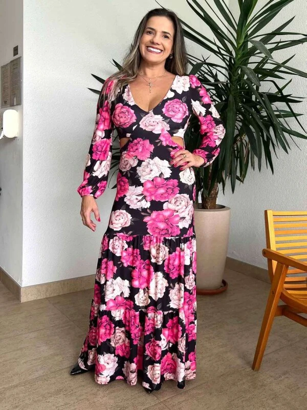 VESTIDO LONGO ESTAMPADO NEGA RIO - COSH JEANS - Rosa