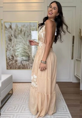 VESTIDO LONGO FEMININO BOHO - COSH JEANS - Bege