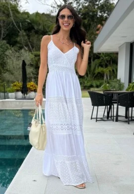 VESTIDO LONGO FEMININO BOHO - COSH JEANS - Branco