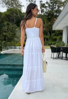 VESTIDO LONGO FEMININO BOHO - COSH JEANS - Branco