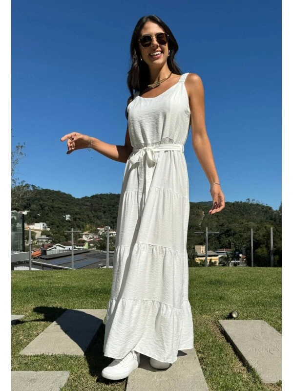 VESTIDO LONGO FEMININO EM CAMADAS - COSH - Branco