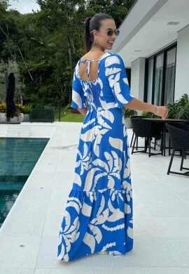 VESTIDO LONGO FEMININO ESTAMPADO - COSH JEANS - Azul