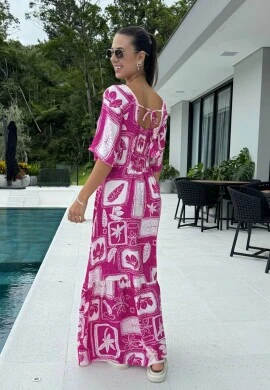 VESTIDO LONGO FEMININO ESTAMPADO - COSH JEANS - Pink