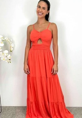 VESTIDO LONGO LASTEX - COSH JEANS - Salmão
