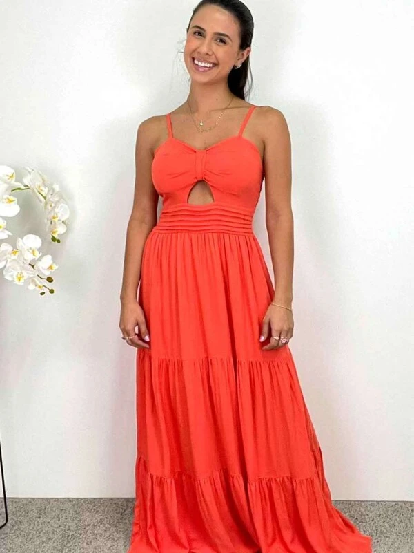 VESTIDO LONGO LASTEX - COSH JEANS - Salmão