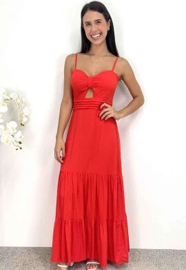 VESTIDO LONGO LASTEX - COSH JEANS - Vermelho