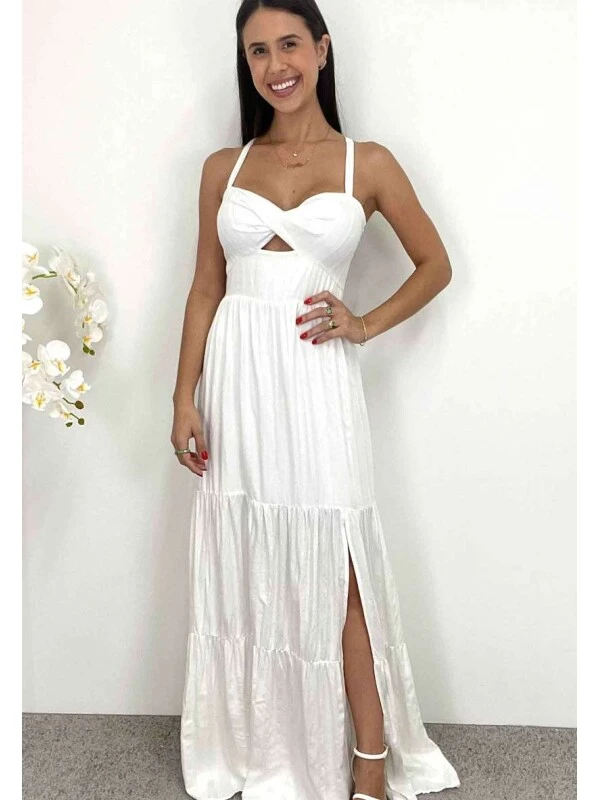 VESTIDO LONGO LUREX AMARRAÇÃO EM COSTA NUA - COSH JEANS - Prata