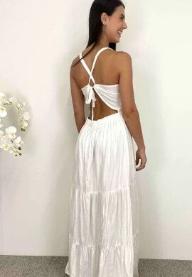 VESTIDO LONGO LUREX AMARRAÇÃO EM COSTA NUA - COSH JEANS - Prata