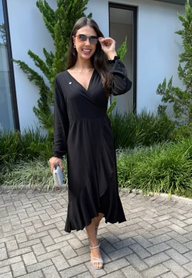 VESTIDO LUCIA TRANSPASSADO - COSH JEANS - Preto