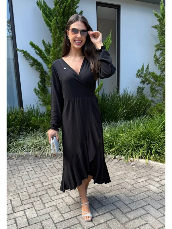 VESTIDO LUCIA TRANSPASSADO - COSH JEANS - Preto