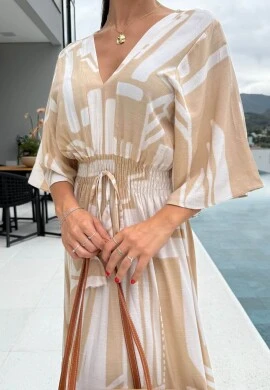 VESTIDO MARCELI - COSH JEANS - Bege estampado