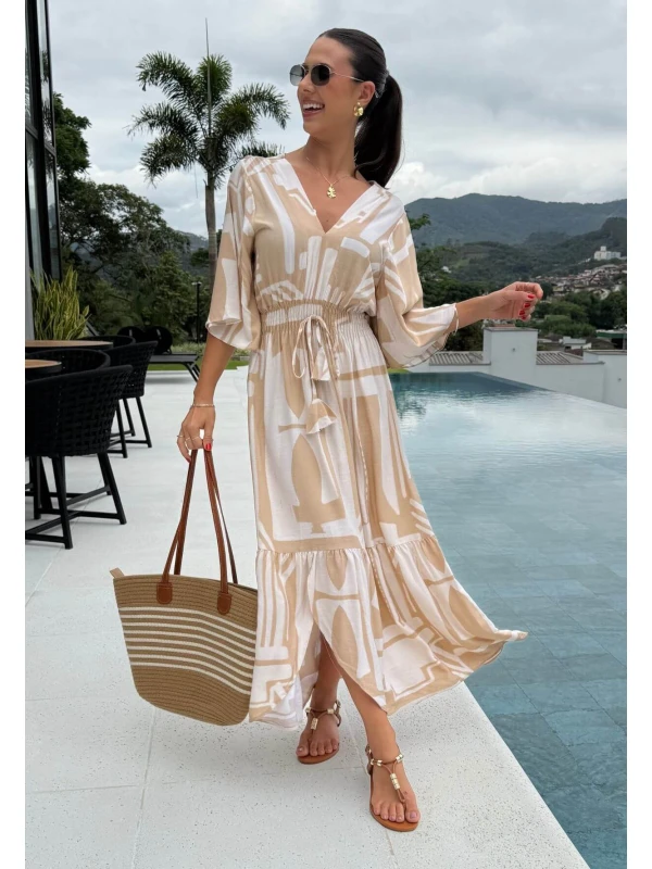 VESTIDO MARCELI - COSH JEANS - Bege estampado