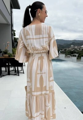 VESTIDO MARCELI - COSH JEANS - Bege estampado
