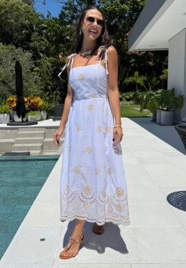 VESTIDO MIDI BORDADO - COSH JEANS - Branco