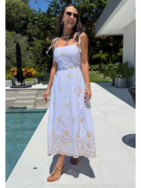 VESTIDO MIDI BORDADO - COSH JEANS - Branco