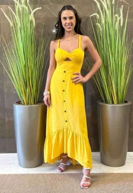 VESTIDO MIDI C/ BOTÕES - COSH JEANS - Amarelo