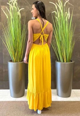 VESTIDO MIDI C/ BOTÕES - COSH JEANS - Amarelo