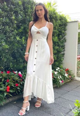 VESTIDO MIDI C/ BOTÕES - COSH JEANS - Branco