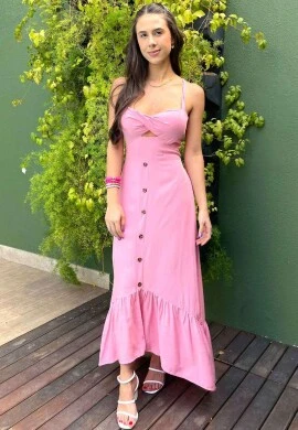 VESTIDO MIDI C/ BOTÕES - COSH JEANS - Rosa