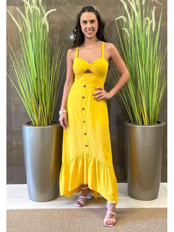 VESTIDO MIDI C/ BOTÕES - COSH JEANS - Amarelo