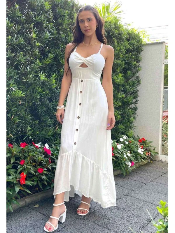VESTIDO MIDI C/ BOTÕES - COSH JEANS - Branco
