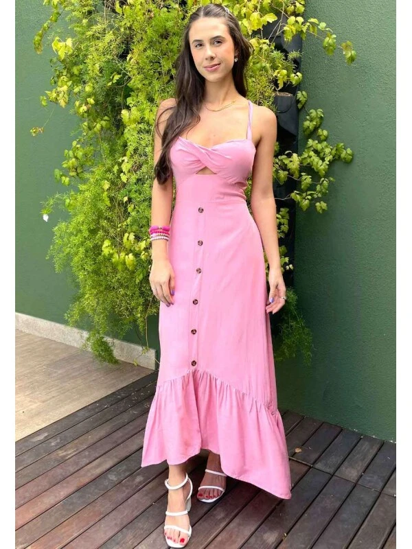 VESTIDO MIDI C/ BOTÕES - COSH JEANS - Rosa