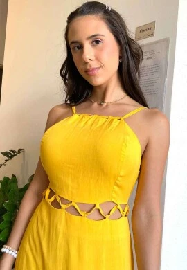 VESTIDO MIDI C/ DETALHE NA CINTURA - COSH JEANS - Amarelo