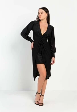VESTIDO MIDI JUSTO FLOR DE LIS  COSH JEANS - Preto