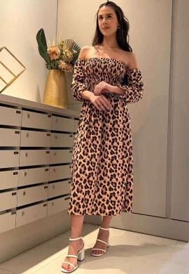 VESTIDO MIDI ONÇA- COSH JEANS - Onça