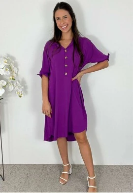 VESTIDO PLUS SIZE DE BOTÕES FEMININO - COSH JEANS - Roxo