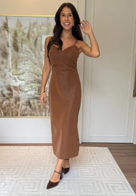 VESTIDO PU AURORA - COSH JEANS - Marrom