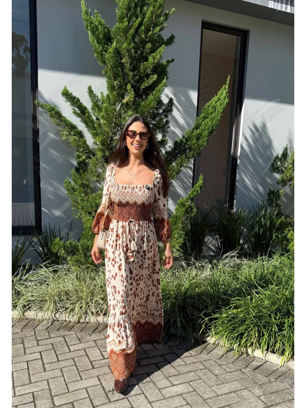 VESTIDO RENATA ANIMAL PRINT - COSH JEANS - Bege