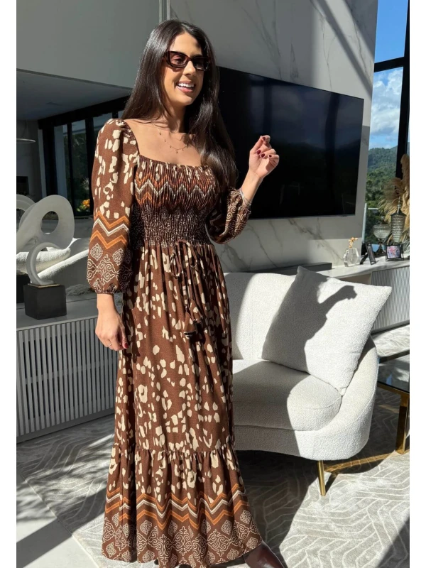 VESTIDO RENATA ANIMAL PRINT - COSH JEANS - Marrom
