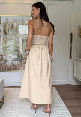 VESTIDO TOMARA QUE CAIA EDUARDA - COSH JEANS - Bege claro