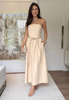 VESTIDO TOMARA QUE CAIA EDUARDA - COSH JEANS - Bege claro