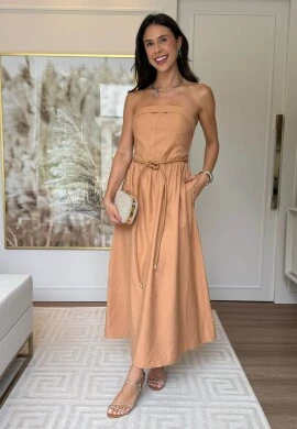 VESTIDO TOMARA QUE CAIA EDUARDA - COSH JEANS - Bege escuro