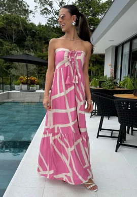 VESTIDO TOOMARA QUE CAIA MAJU - COSH JEANS - Bege/rosa bebê